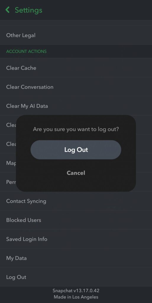 snapchat logout,